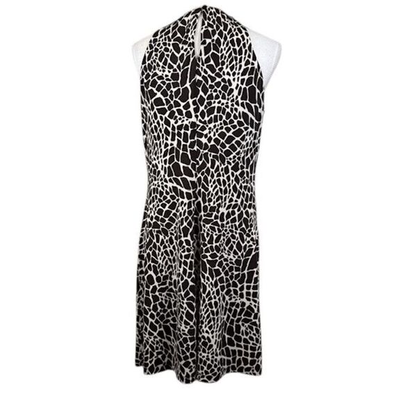 Enfocus Studio Giraffe Print Dress Brown Cream Ruffle Front Halter Style Size 12 - Picture 3 of 9